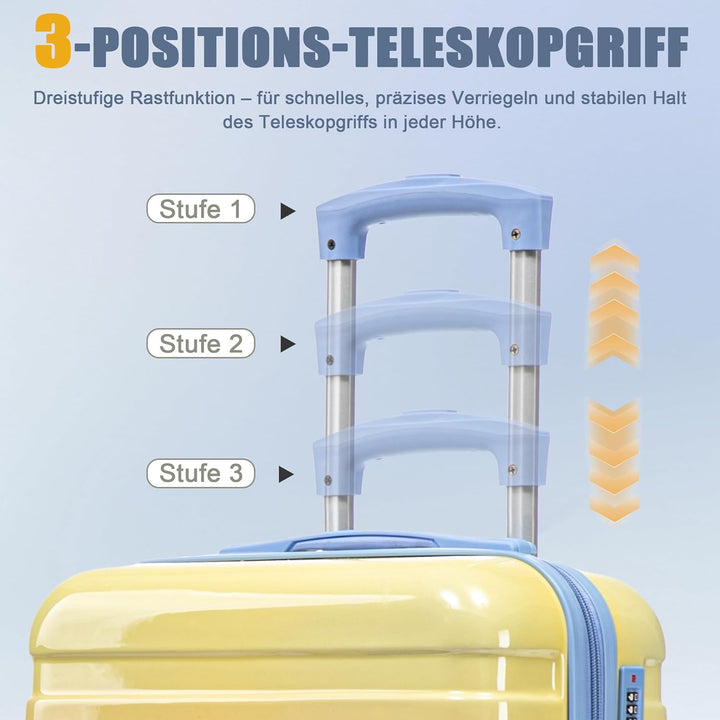 Hartschalen-Koffer Trolley Handgepäck Rollkoffer, Reisekoffer Set mit 4 Rollen, 4er Gepäckset, Blau
