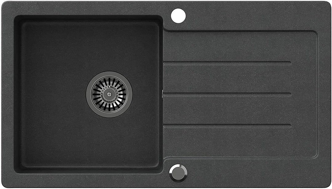 VBChome Spülbecken Schwarz 77 x 44 cm Granit Einzelbecken Einbauspüle gesprenkelt reversibel Verbund