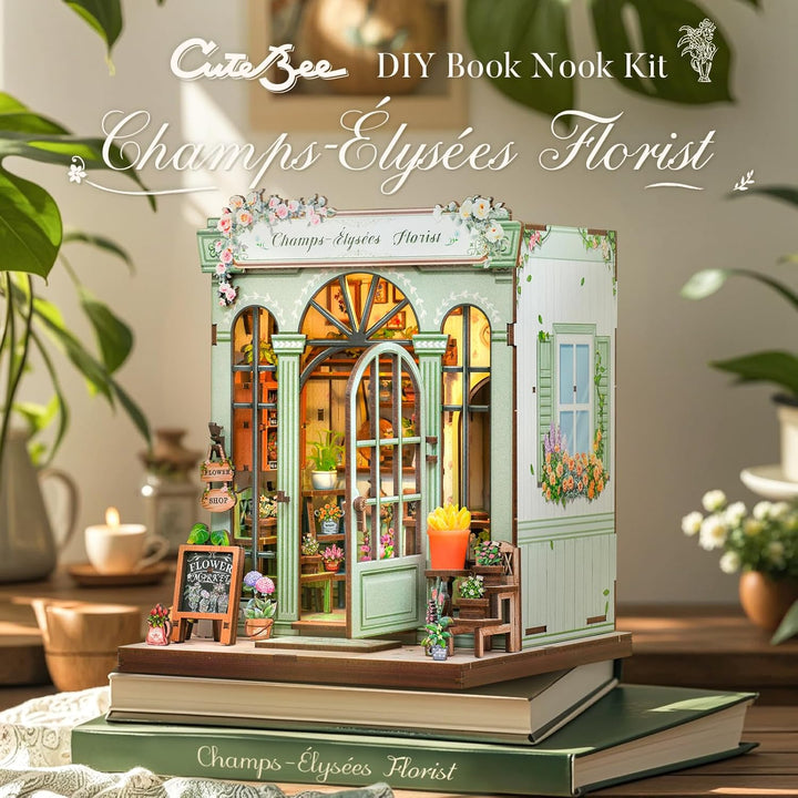 CUTEBEE Book Nook Kit – DIY Puppenhaus Häuser, Miniatur Haus Selber Bauen für Erwachsene, 3D-Holzpuz