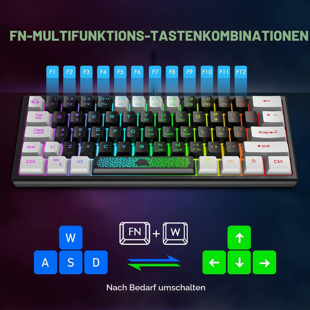 Mini 60% Gaming-Tastatur, Membran Game Keyboard mit Halbmechanisch Tasten, Optical RGB-Chroma-Backli