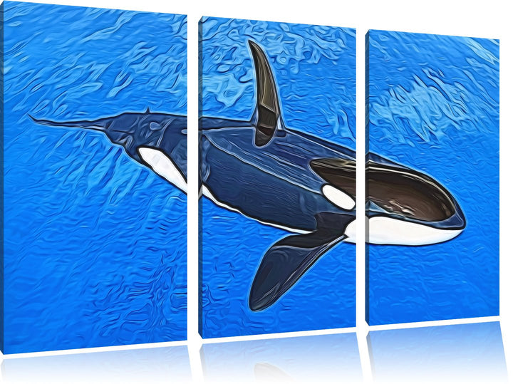 Orca im blauen Meer Spezial 3-Teiler Leinwandbild 120x80 Bild auf Leinwand, XXL riesige Bilder ferti
