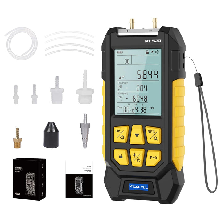 Digitales Manometer PT520,Manometer Wasser,Manometer Druckluft mit Hohem Genauigkeitswert, 10 Messwe