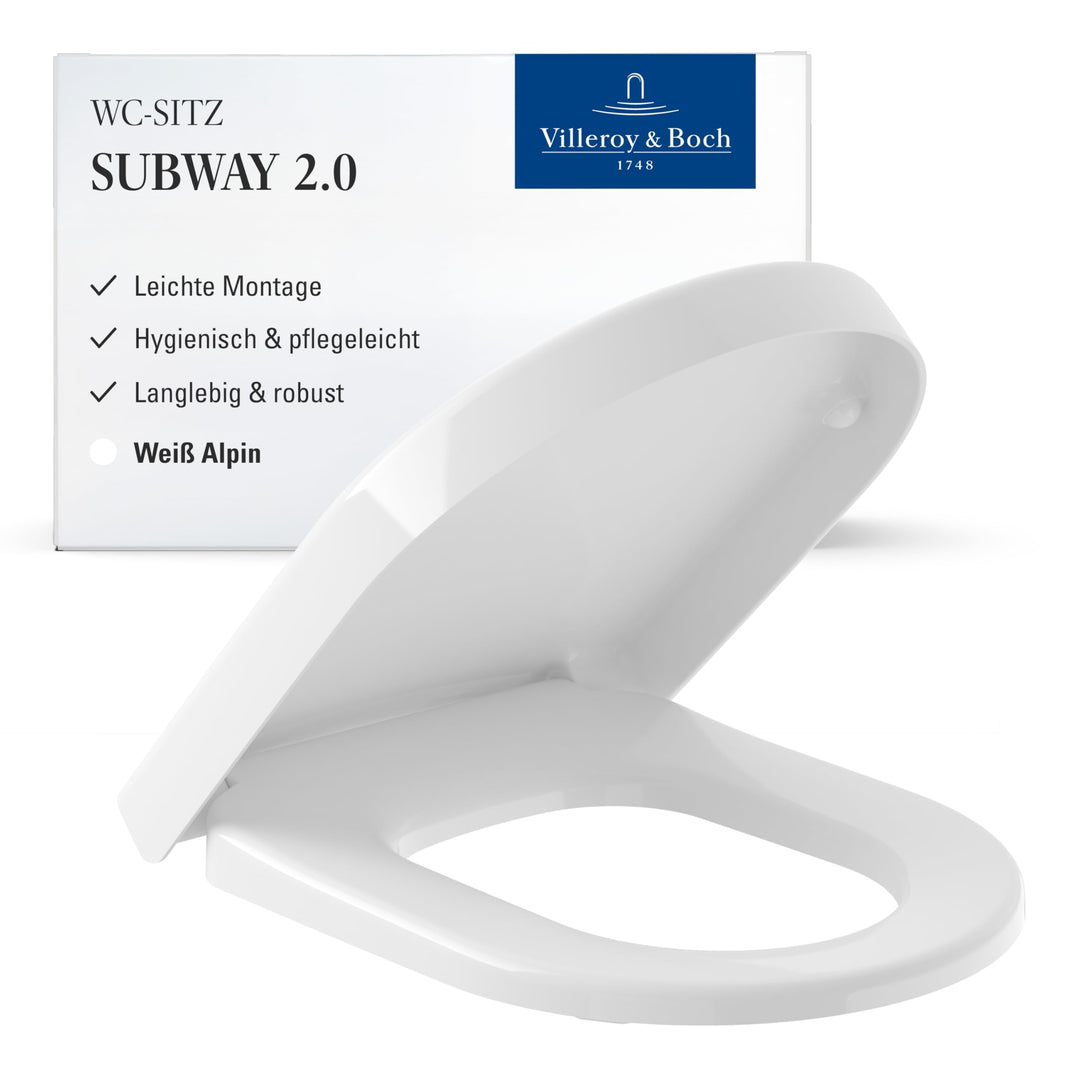 Villeroy & Boch Subway 2.0 WC-Sitz, Toilettendeckel mit komfortabler Breite, abnehmbarer Toilettensi