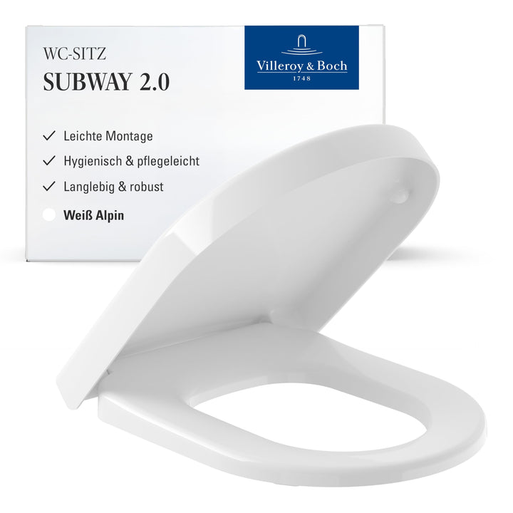 Villeroy & Boch Subway 2.0 WC-Sitz, Toilettendeckel mit komfortabler Breite, abnehmbarer Toilettensi