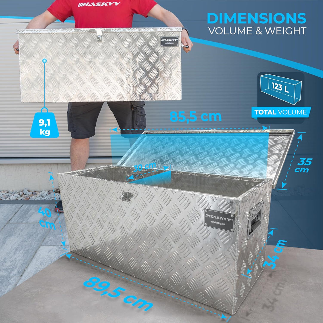 HASKYY Aluminium Transportbox 900x350x400 mm Truckbox Deichselbox Werkzeugkasten Alubox Alukoffer Xx