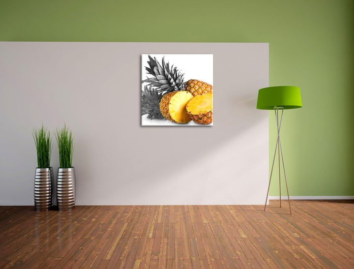 Pixxprint Frische Ananas als Leinwandbild Quadratisch/Grösse: 70x70 / Wandbild/Kunstdruck/fertig bes