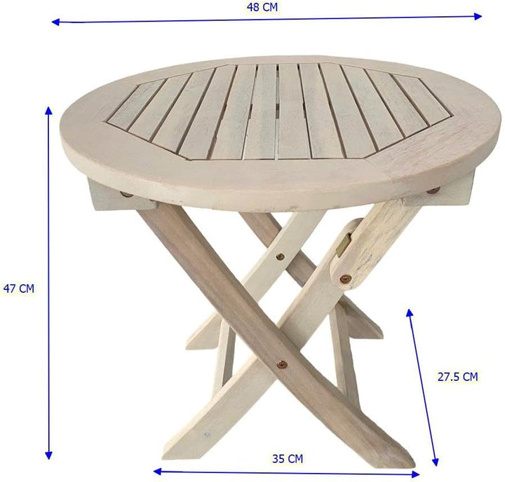 ESTEXO Gartentisch Balkontisch Beistelltisch 48 cm Rund Akazienholz Klapptisch Tisch Holztisch Weiss