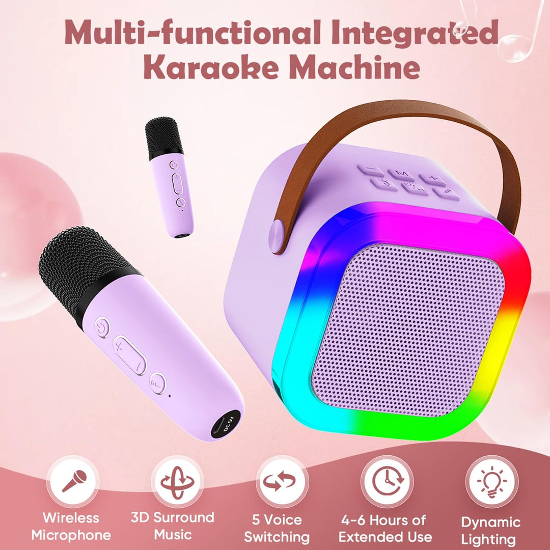 Karaoke-Maschine für Kinder, tragbarer Lautsprecher violett 2-Mic, violett 2-Mic