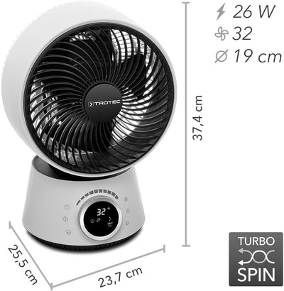 TROTEC 360°-Turbo-Ventilator TVE 100 | 26 Watt Leistung, 32 Geschwindigkeitsstufen | Duftöl-Behälter