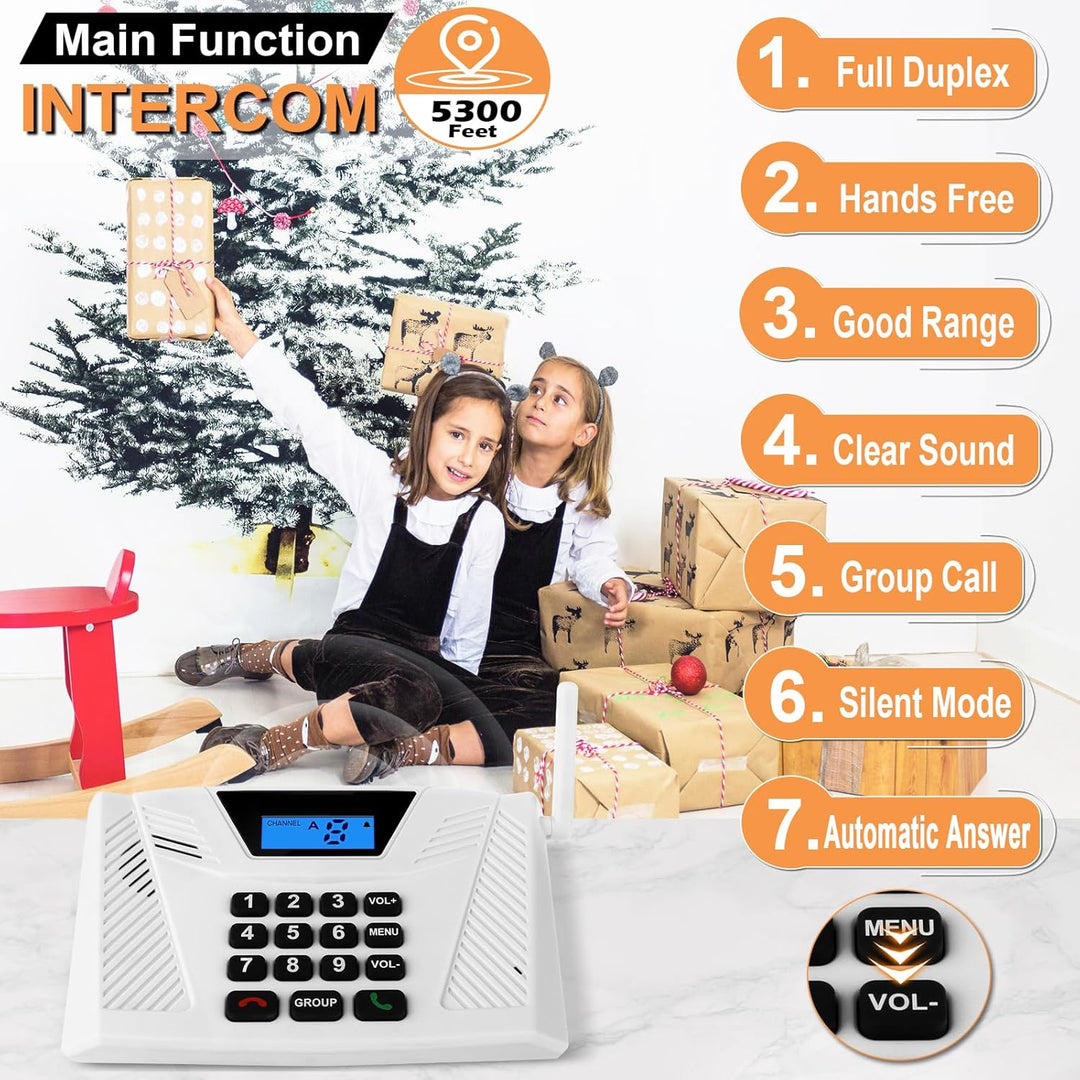 Intercoms Wireless for Home Upgraded, Hands Free Intercom 1,615.4 m, Echtzeit-Zwei-Wege-Gegensprecha