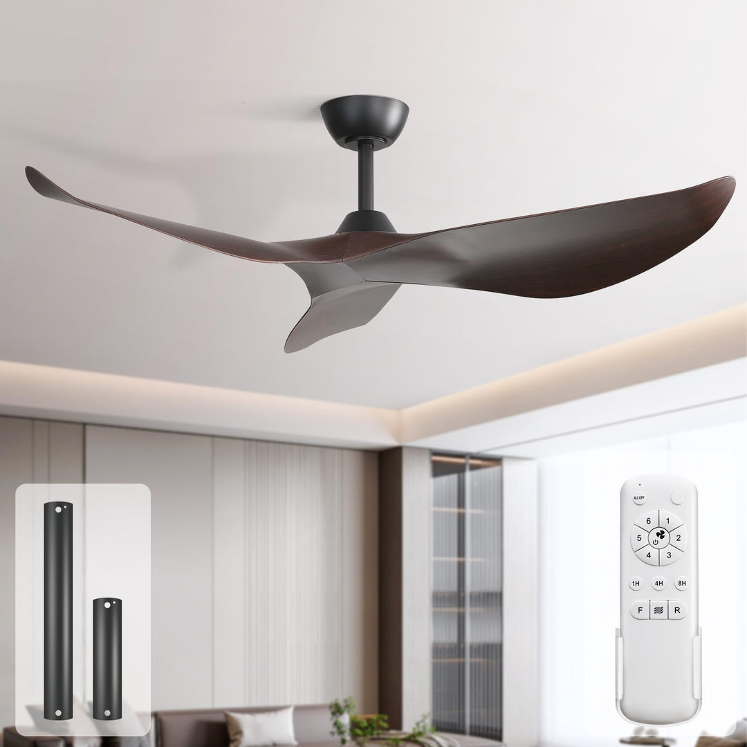 Sofucor Deckenventilator mit Fernbedienung,132cm Leise Deckenventilator ohne Licht, DC Motor, Timer,