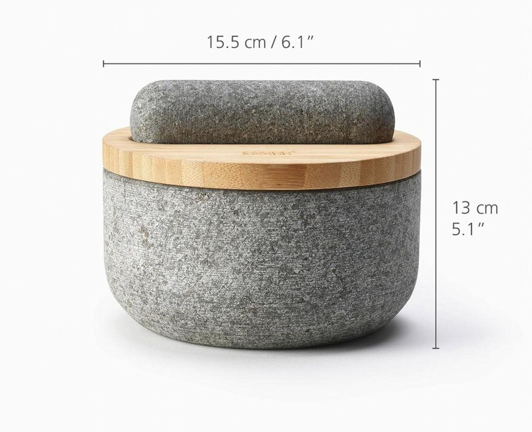 Joseph Joseph Dash Granit Mörser und Stössel Ø 15,5 cm mit Bambusdeckel, Bambus, grau