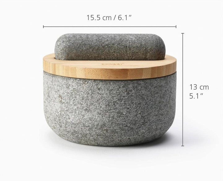 Joseph Joseph Dash Granit Mörser und Stössel Ø 15,5 cm mit Bambusdeckel, Bambus, grau