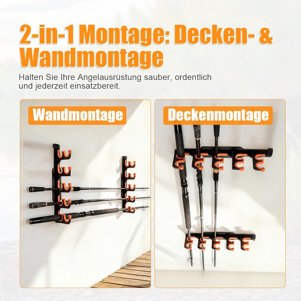 2 Paar Angelrutenhalter Wand, Rutenständer Angelruten mit Silikon-Schutzpolster, Fishing Rod Rack, D