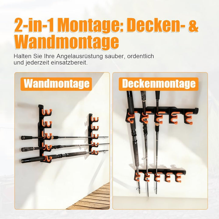 2 Paar Angelrutenhalter Wand, Rutenständer Angelruten mit Silikon-Schutzpolster, Fishing Rod Rack, D