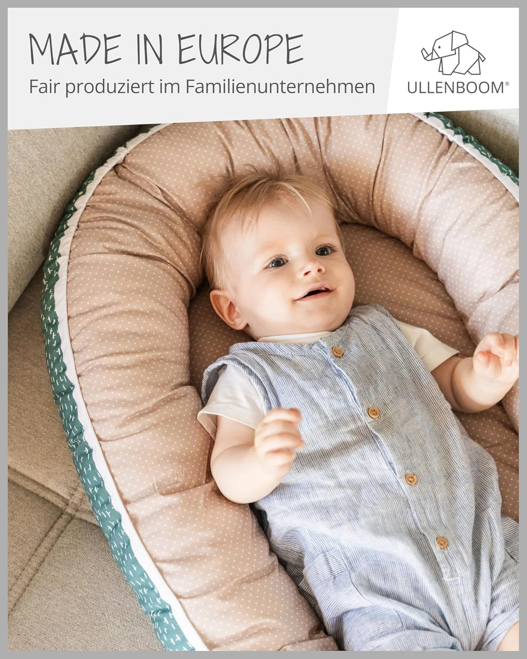 ULLENBOOM ® Babynest & Kuschelnest (55x95 cm) Rosa Grau (Made in EU) - Baby Nestchen aus Baumwolle,