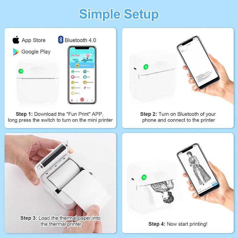 Jooheli Mini Drucker, Tragbarer Mini Fotodrucker, Mobiler Fotodrucker, Fotodrucker für Smartphone, m