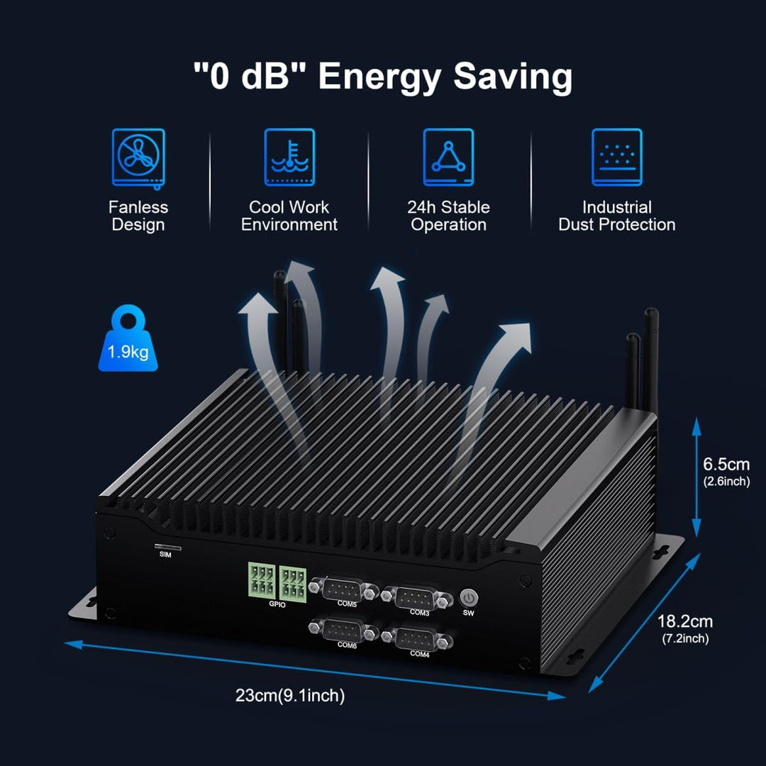 WEIDIAN Industrie PC, Mini PC Win 11 Pro Core i5-10210U DDR4 8GB RAM 256GB M.2 SSD Dual Ethernet, 6