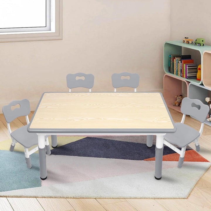 XMTECH Kindertisch 120x60 cm mit 4 Stühlen, höhenverstellbar, Grau 120x60 Grau, 120x60 Grau
