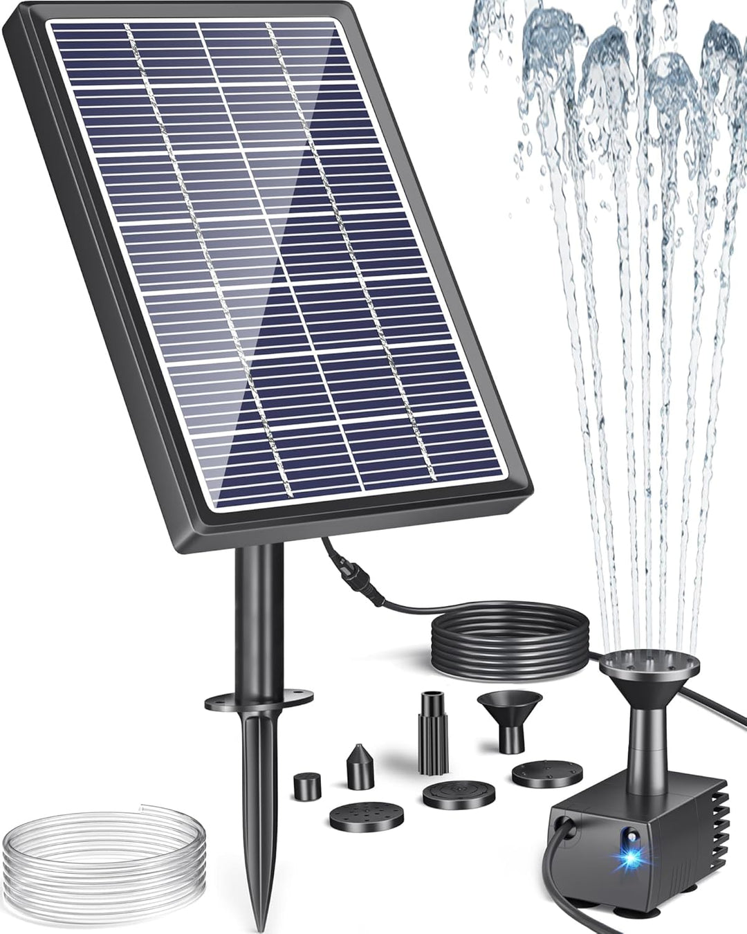 Biling Solar-Springbrunnen mit Panel, Wasserpumpe für Vogelbad, 3.5W Solar-Wasserbrunnen mit 4ft Was