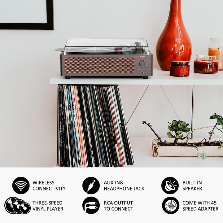 Trynnay Plattenspieler mit Lautsprecher Vinyl Schallplattenspieler Wireless LP Phonograph mit Eingeb