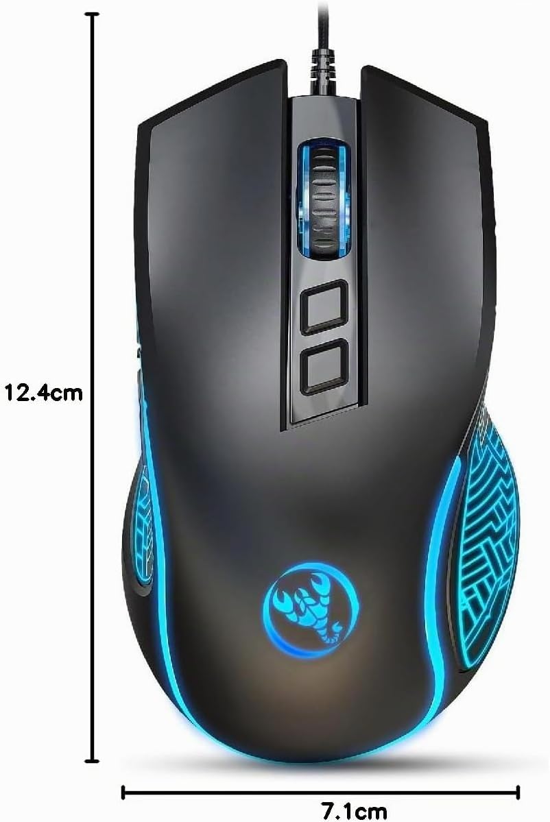 HXSJ X100 Gaming-Maus mit Kabel,Ergonomische PC-Gaming-Mäuse mit 7-Farbigen LED-Leuchten,7 Tasten,Op