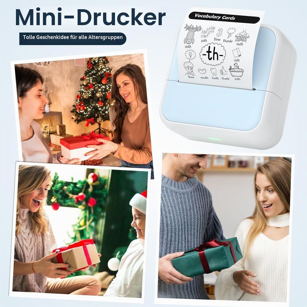 OFFCUP Mini Drucker Thermo, Kleiner Fotodrucker für Smartphone Bluetooth Taschendrucker mit 5 Papier