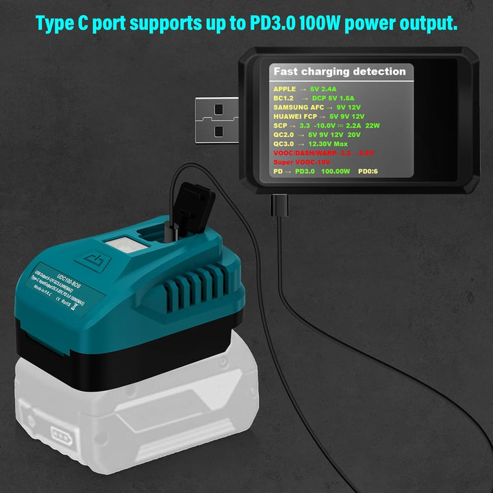 Tragbares USB-Ladegerät für Bosch Professional 18V GBA Batterie mit USB C PD2.0 100W (Max) Ausgang,