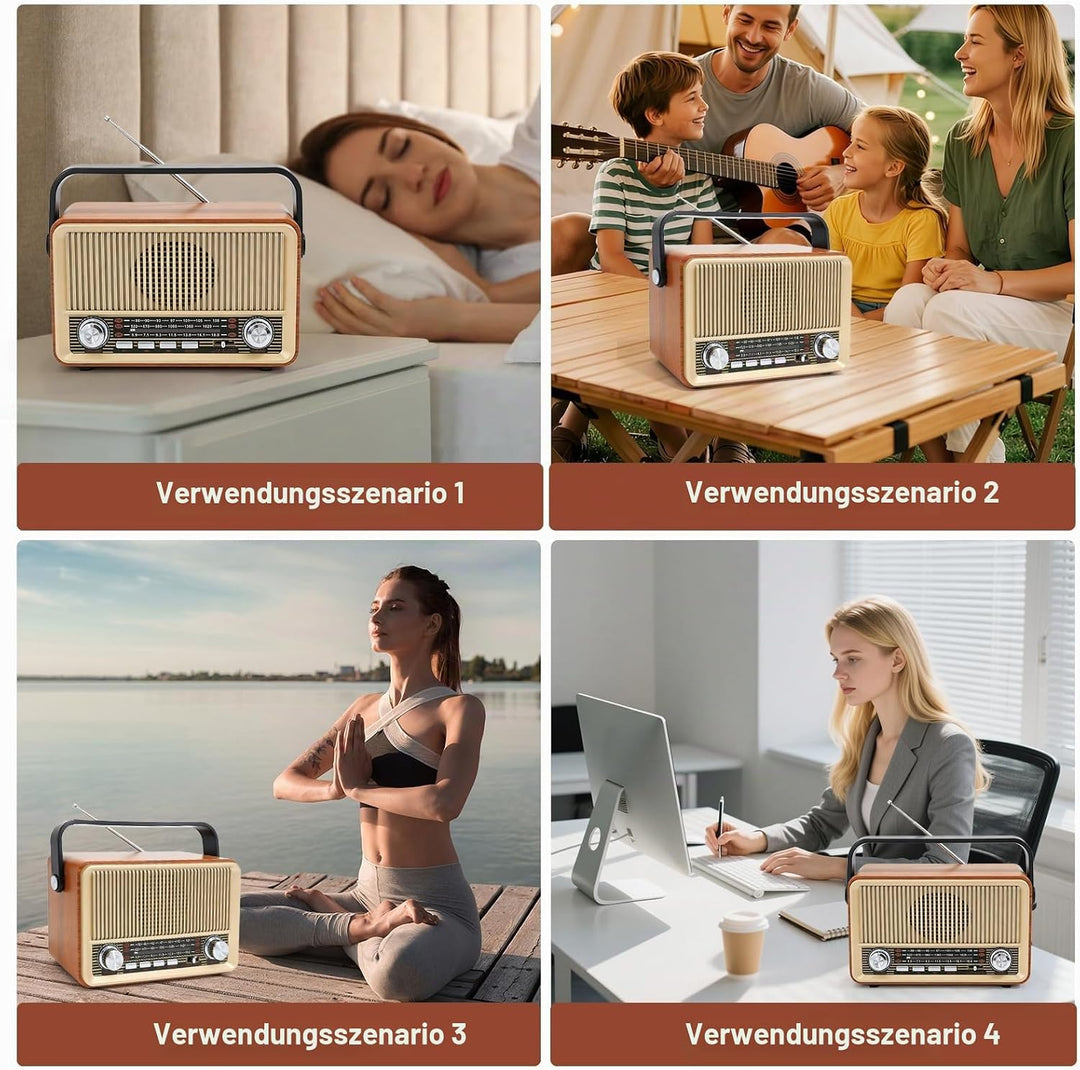 Retro Radio mit Bluetooth, Kofferradio Batteriebetrieben oder mit Stromkabel, Nostalgie Küchenradio