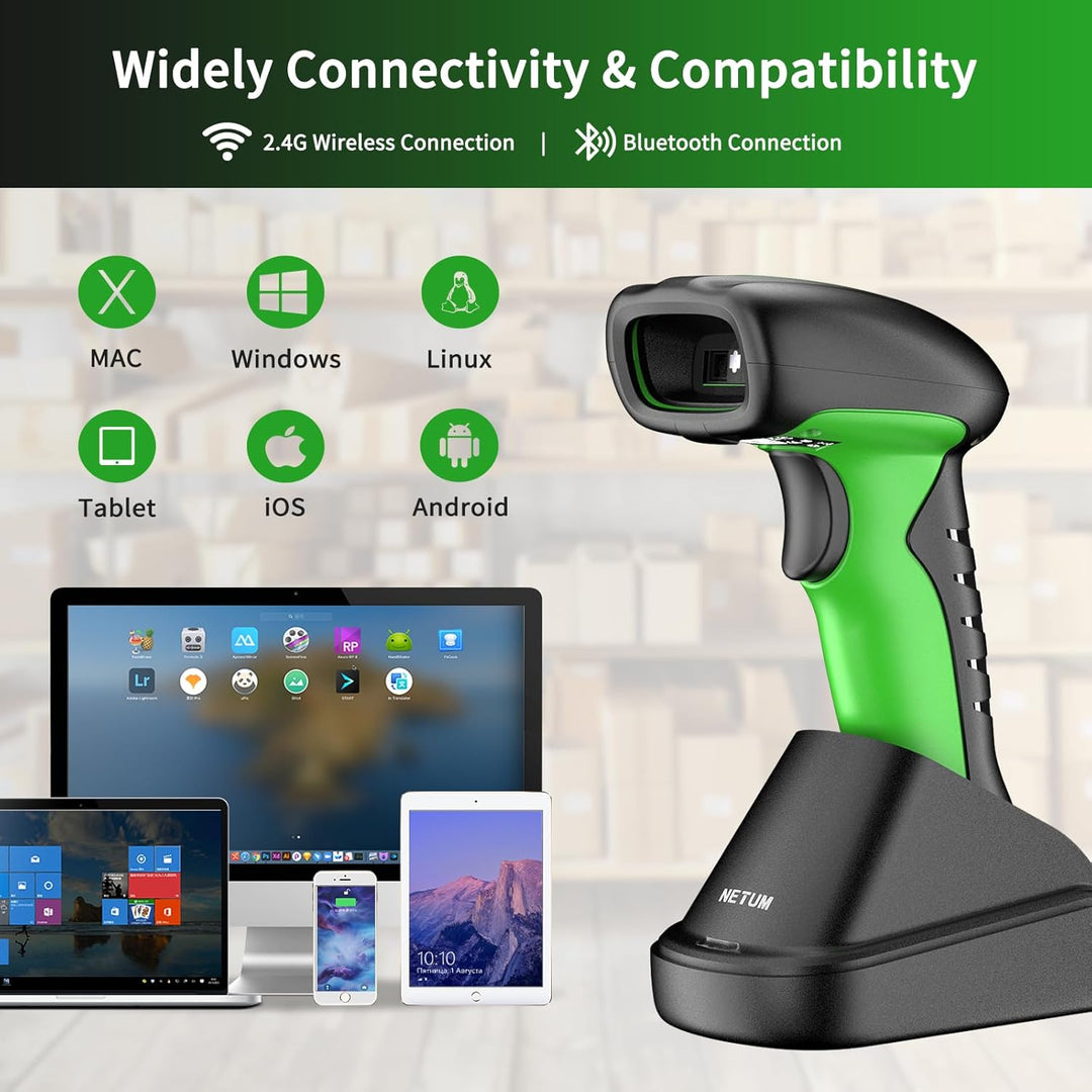 NETUM Industrieller Barcode Scanner 1D 2D Bluetooth mit Ladestation Kabelloser Leser 2600 mAh Akku S