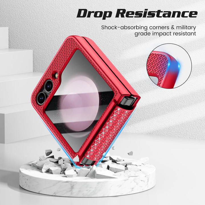 Doeshine für Samsung Galaxy Z Flip 5 Hülle mit Scharnierschutz & Displayschutzfolie, Rutschfester Te