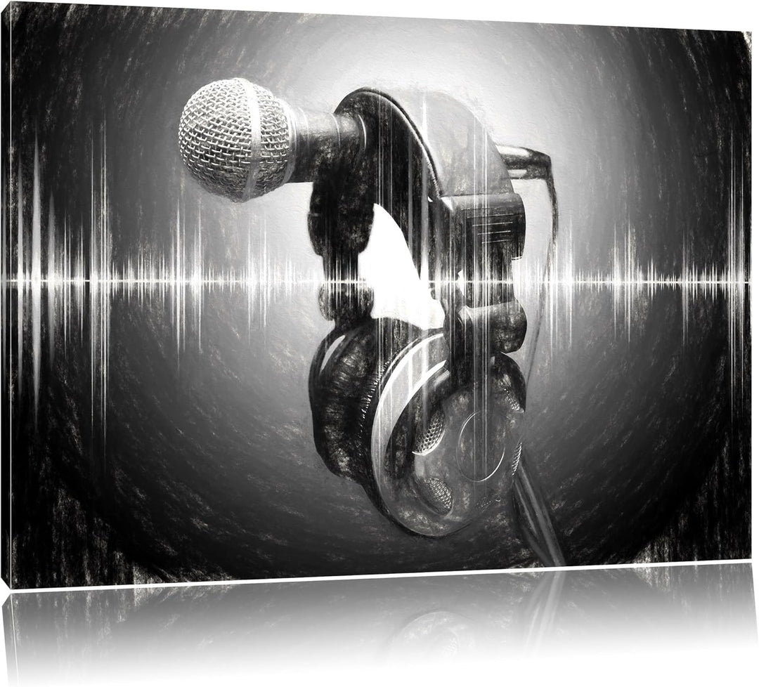 Mikrofon Kohle Effekt, Format: 100x70 auf Leinwand, XXL riesige Bilder fertig gerahmt mit Keilrahmen