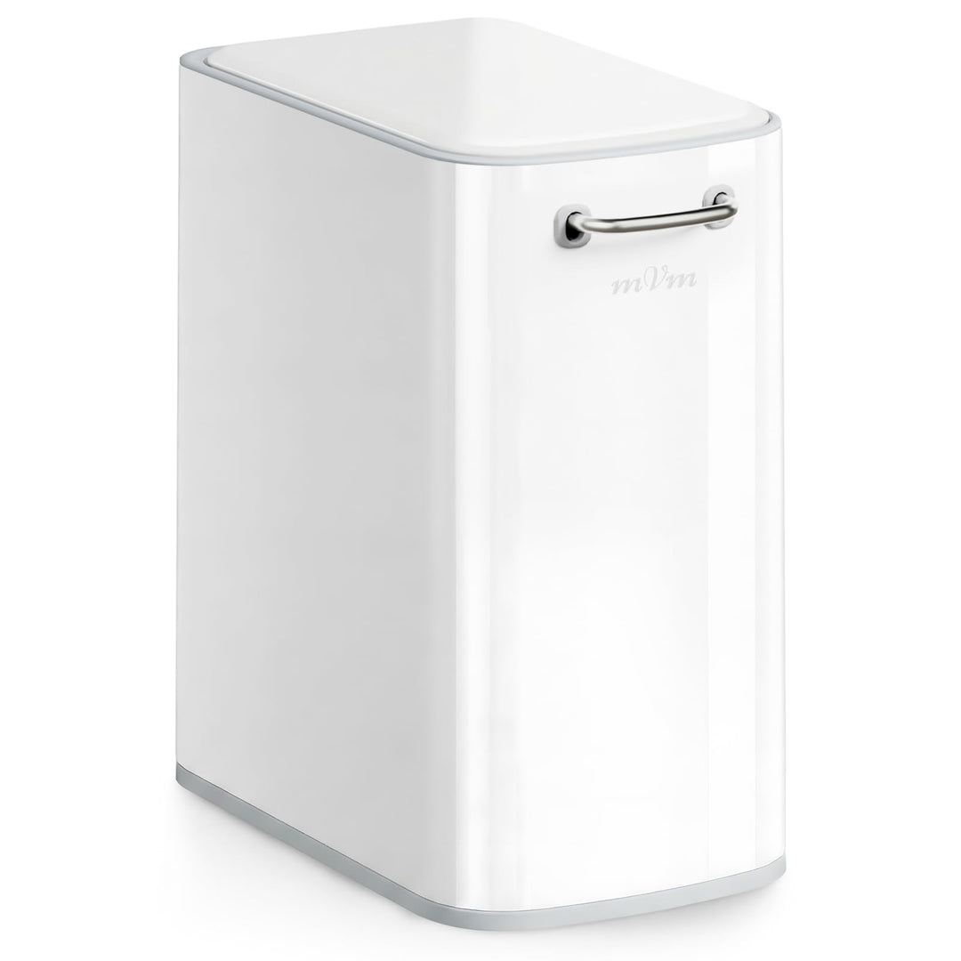 mVm Mülleimer Bad 6L, Abfalleimer Edelstahl, Handbetätigter, Weiss | Soft-Close, Herausnehmbarem Inn