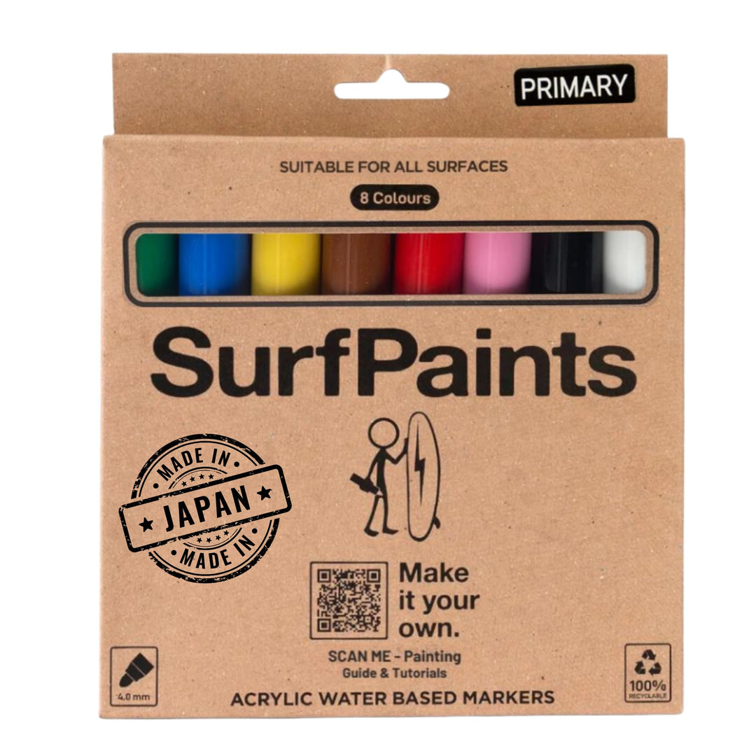Surfpaints Acrylstifte zum Designen von Surfboards und Bodyboards 8er Set primary, primary