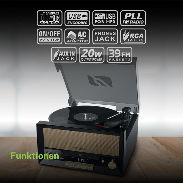 Muse MT-110 B Retro Plattenspieler mit USB, AUX-In, CD, Bluetooth schwarz