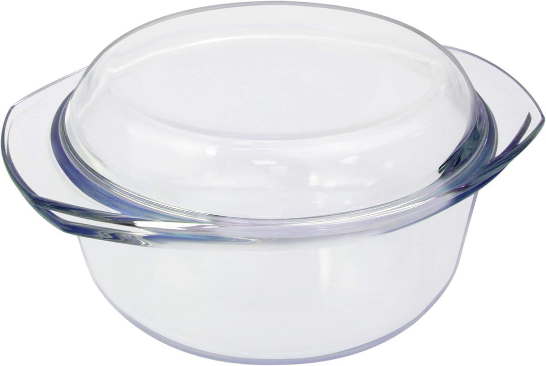 Auflaufform Glas mit Deckel, 2.5L 20cm Mikrowellengeschirr mit Glasdeckel, Rund, Ofenfest, 2.5L