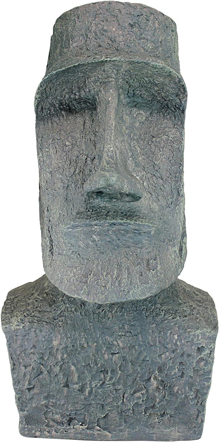Design Toscano Osterinsel Ahu Akivi Moai Monolith Gartenstatue, Polyresin, steingrau, 33 x 31,8 x 62
