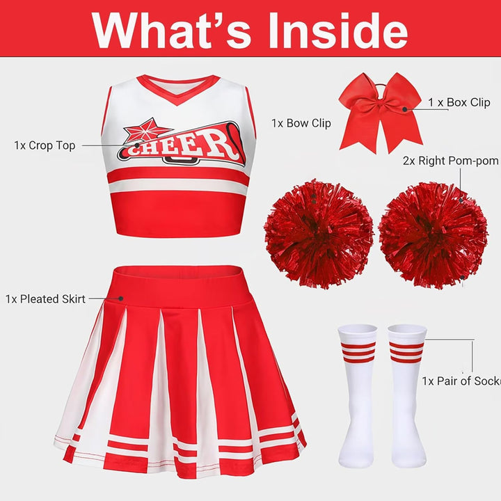 Kostüm Pompom Karneval Mädchen Kostüm Cheerleader Mädchen mit Haarspange Schleife Majorette Stick Po