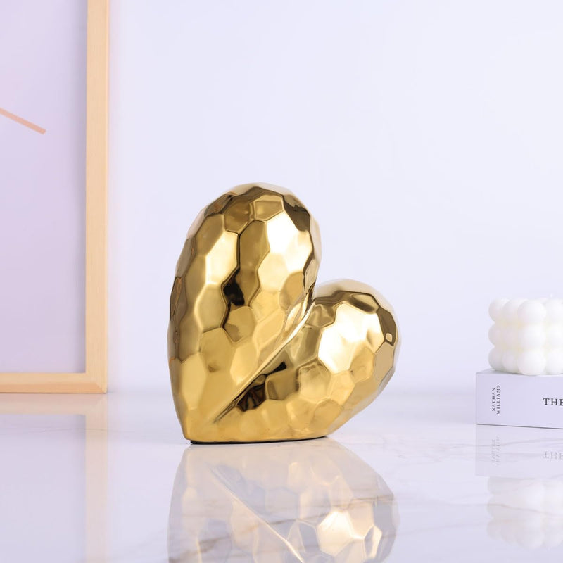 QIANLING Heimdekoration, Herz-Dekor-Skulptur – Golddekor, modernes Keramik-Herz, dekorativer Tischak