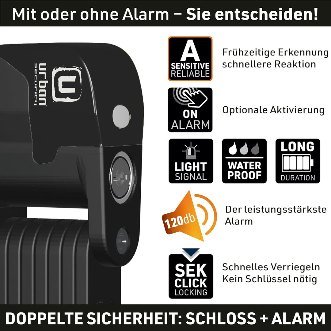 UR476B Innovatives Fahrradschloss mit/ohne Alarm 120dB Hi-Tech, Faltschloss Fahrrad 2-in-1 Hohe Sich