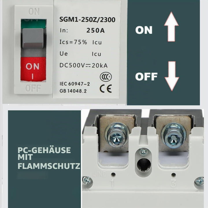 2P DC-Leistungsschalter MCCB Solarhauptschalter Batterieschutzschalter Isolator 500V 250A