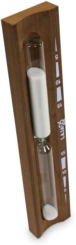 LaJa26 Sauna Sanduhr "Konkav" weisser Sand - FSC Espenholz - Drehgestell aus Holz zur Montage an der