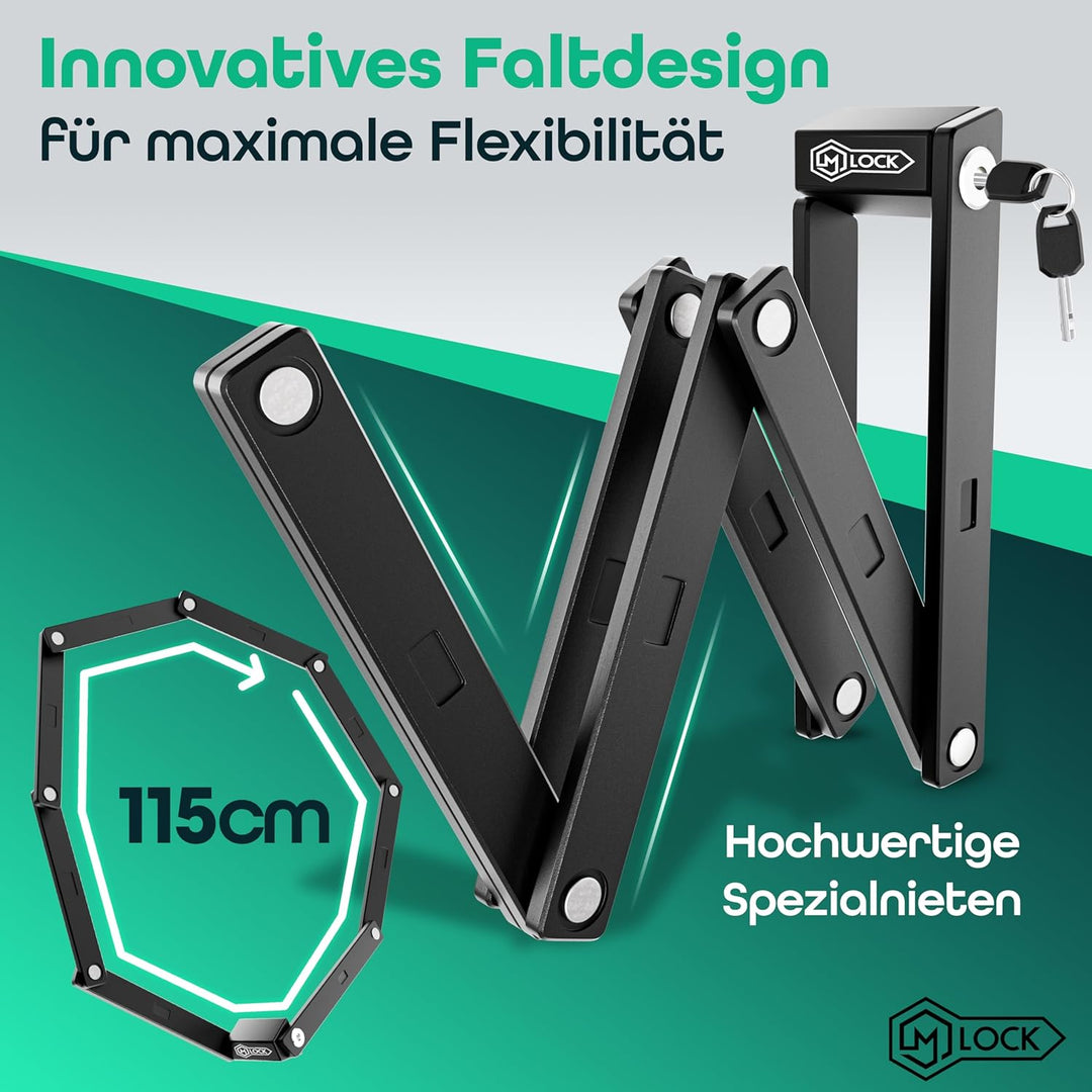M-LOCK Fahrradschloss Faltschloss 115cm - hochwertiges Fahrrad Faltschloss - Diebstahlsicher - Leich