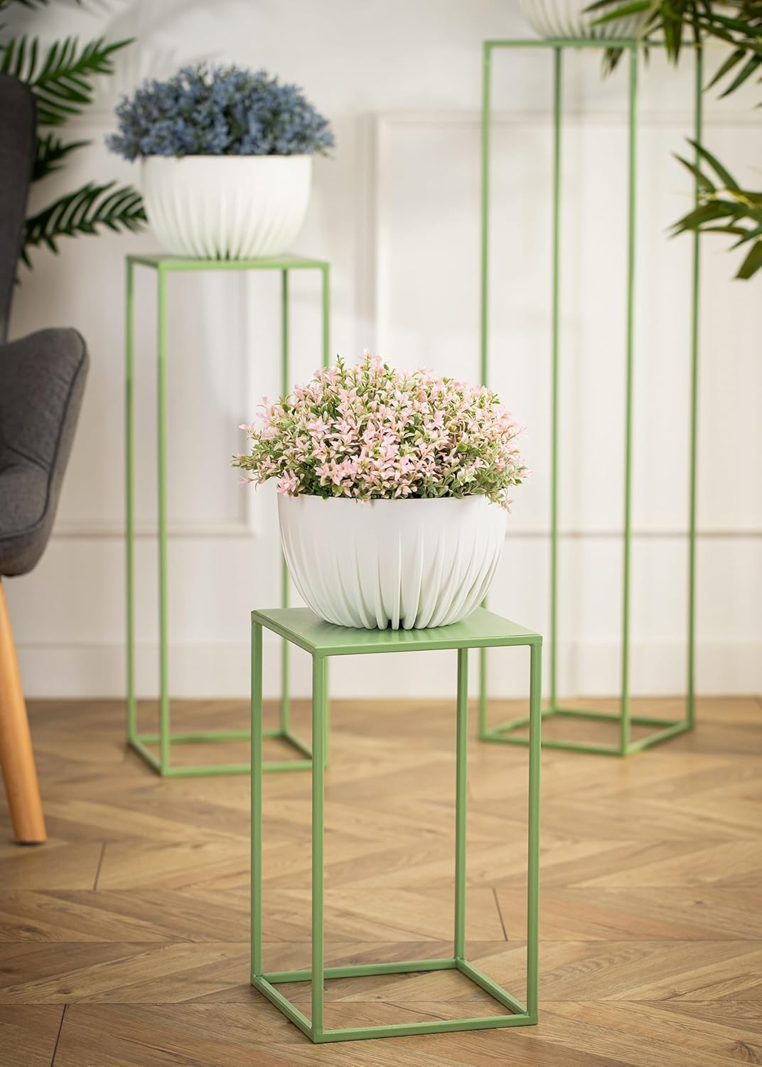 Blumenständer Metall Grün 40 cm Hoch - Solider und Robuster Blumenhocker Metall - Pflanzenständer fü
