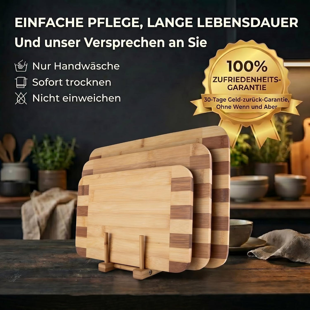 Bambus 3er Set Schneidebretter Set Servierbretter Küchenbrett Brotbrett; klingenschonend, antibakter