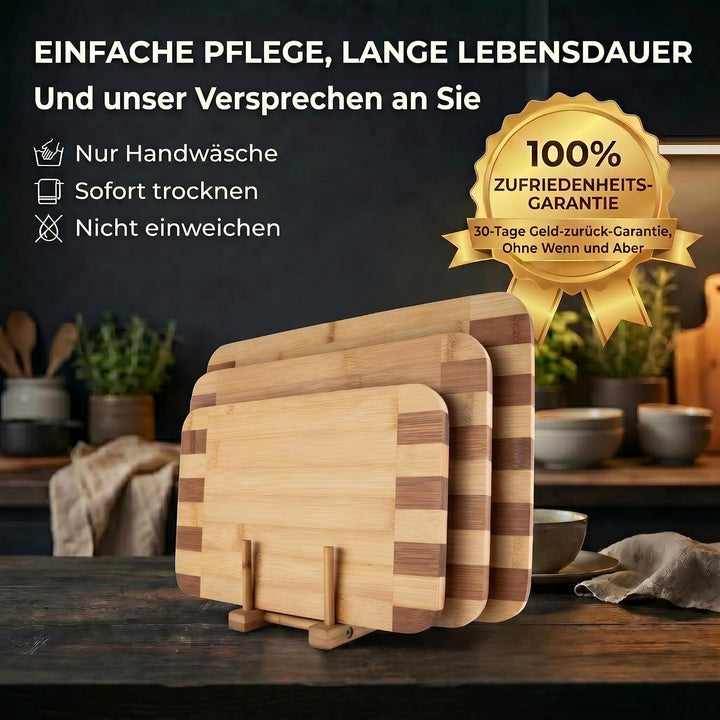 Bambus 3er Set Schneidebretter Set Servierbretter Küchenbrett Brotbrett; klingenschonend, antibakter