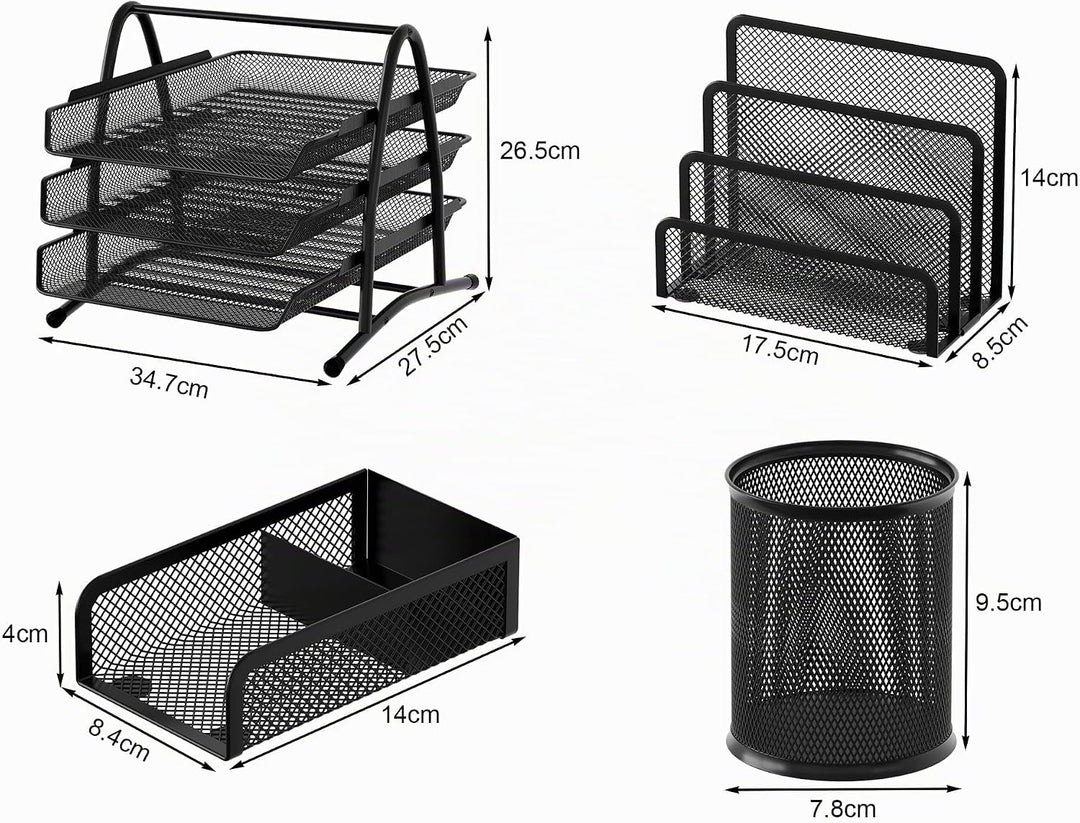 EasyPAG Metall Büro Schreibtisch Organizer 4er-Set, 3 Fächer A4 Dokumentenhalter Aktenablage Zeitsch