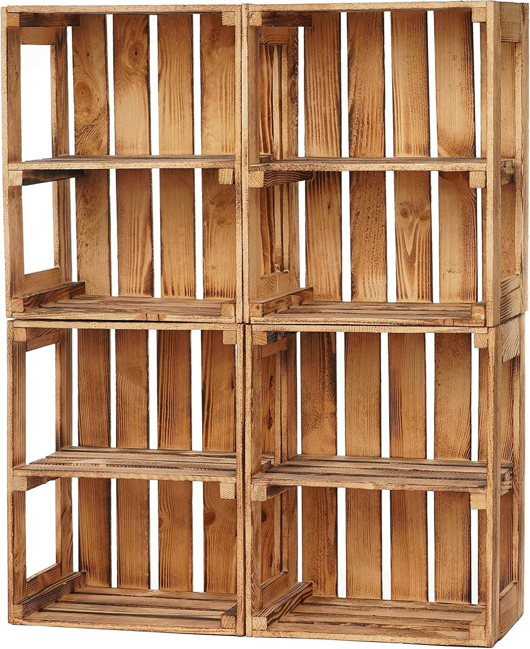 GrandBox Geflammte Holz-Kiste 50x40x30cm mit Mittelbrett, Wein-Kiste, Obst-Kiste, Kaminholz-Kiste, D