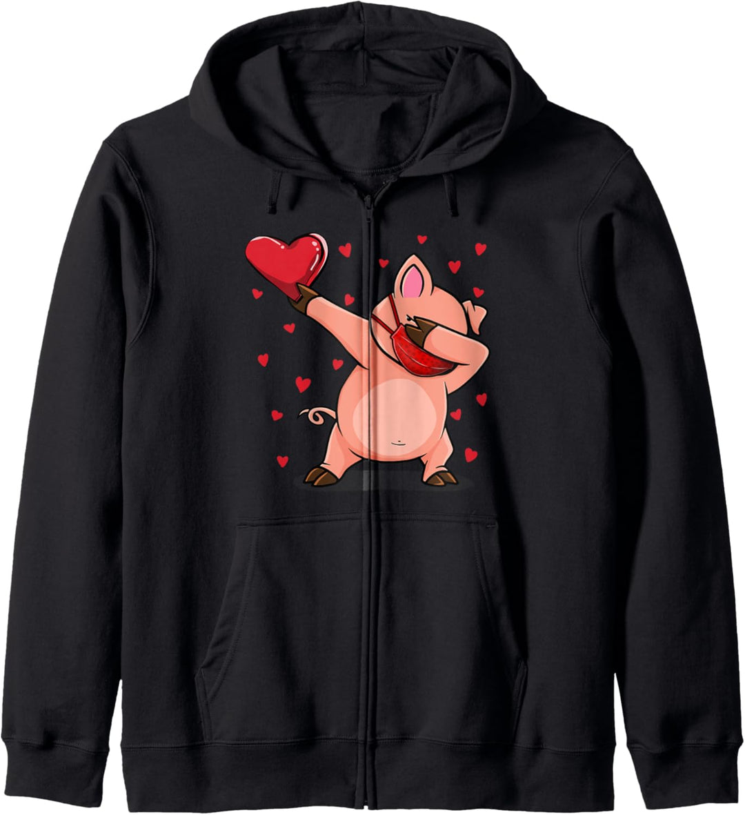 Dabbing Pig With Face Mask Heart Valentins Kostüm Geschenke Kapuzenjacke
