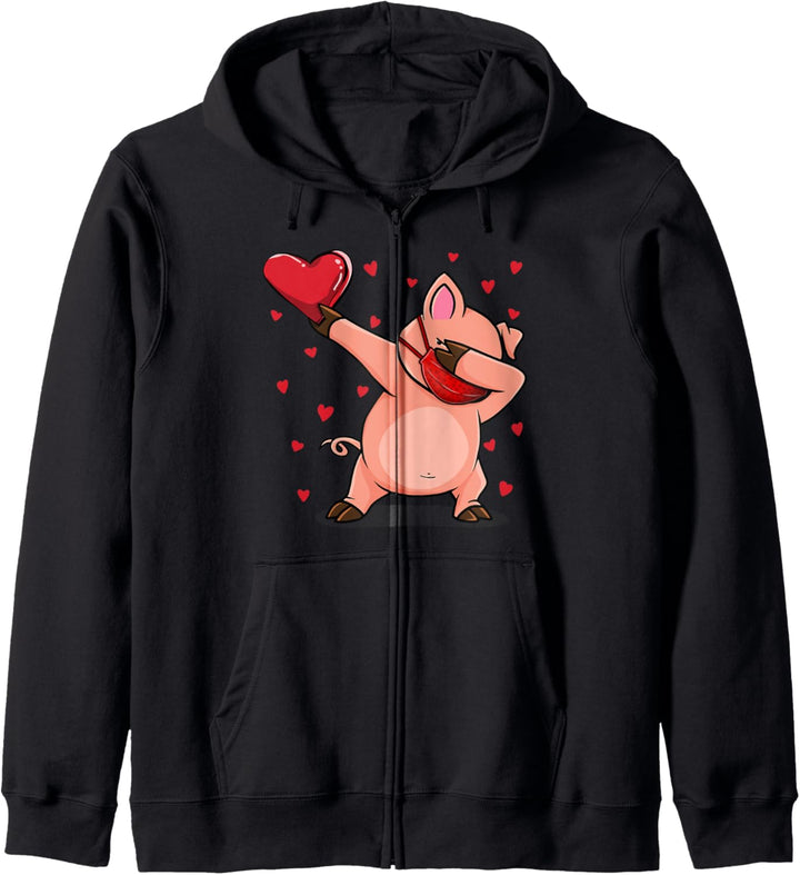 Dabbing Pig With Face Mask Heart Valentins Kostüm Geschenke Kapuzenjacke